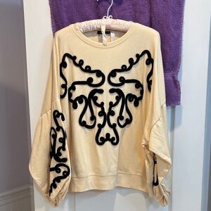 NWT Zara Cream and Black Embroidery Detail on front and sleeves. Sweatshirt